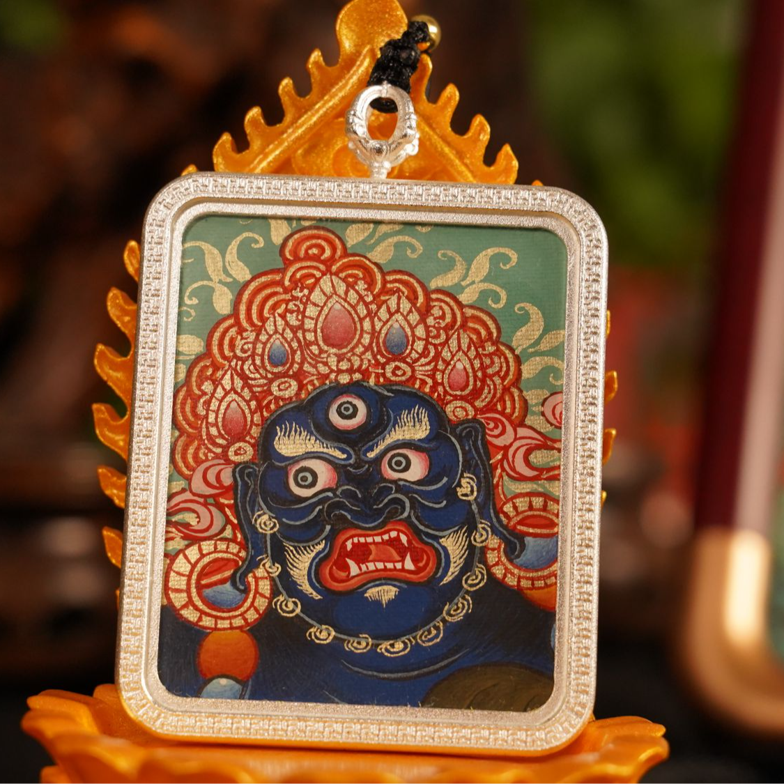 【热贡彩唐 】纯手绘黑C随身唐卡吊坠 | 4X5cm画芯