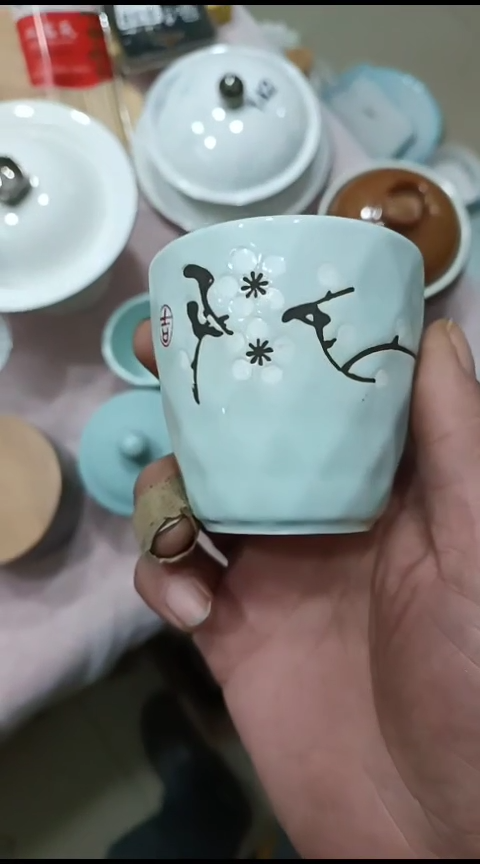 瓷梅花茶杯10个装