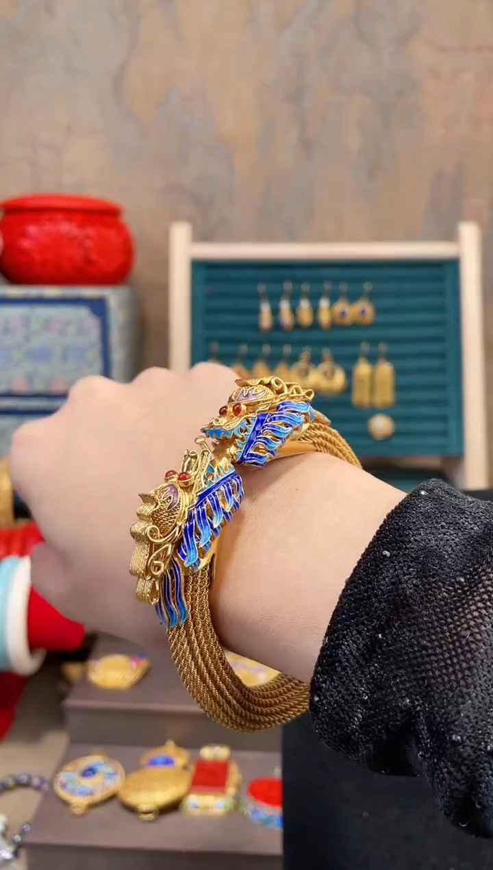 【闪购商品】非遗绝技花丝镶嵌镯子双龙软