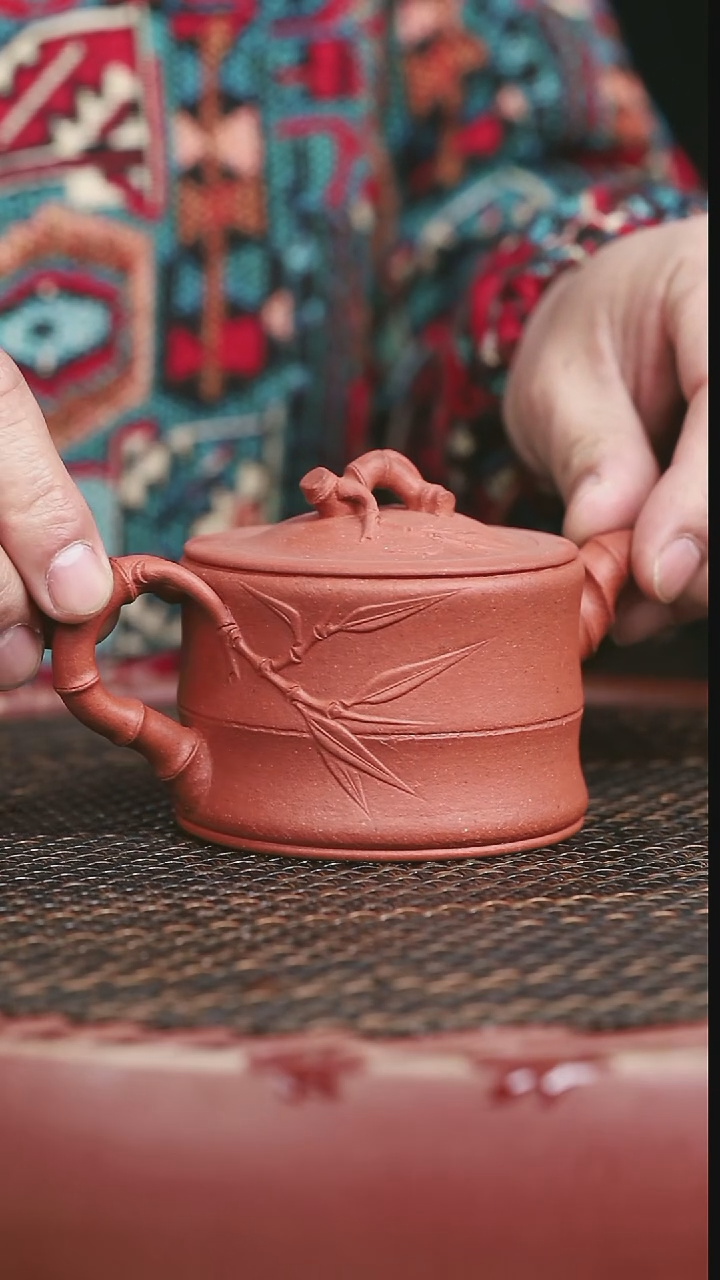 茶壶紫砂全手工大红泥竹段220CC