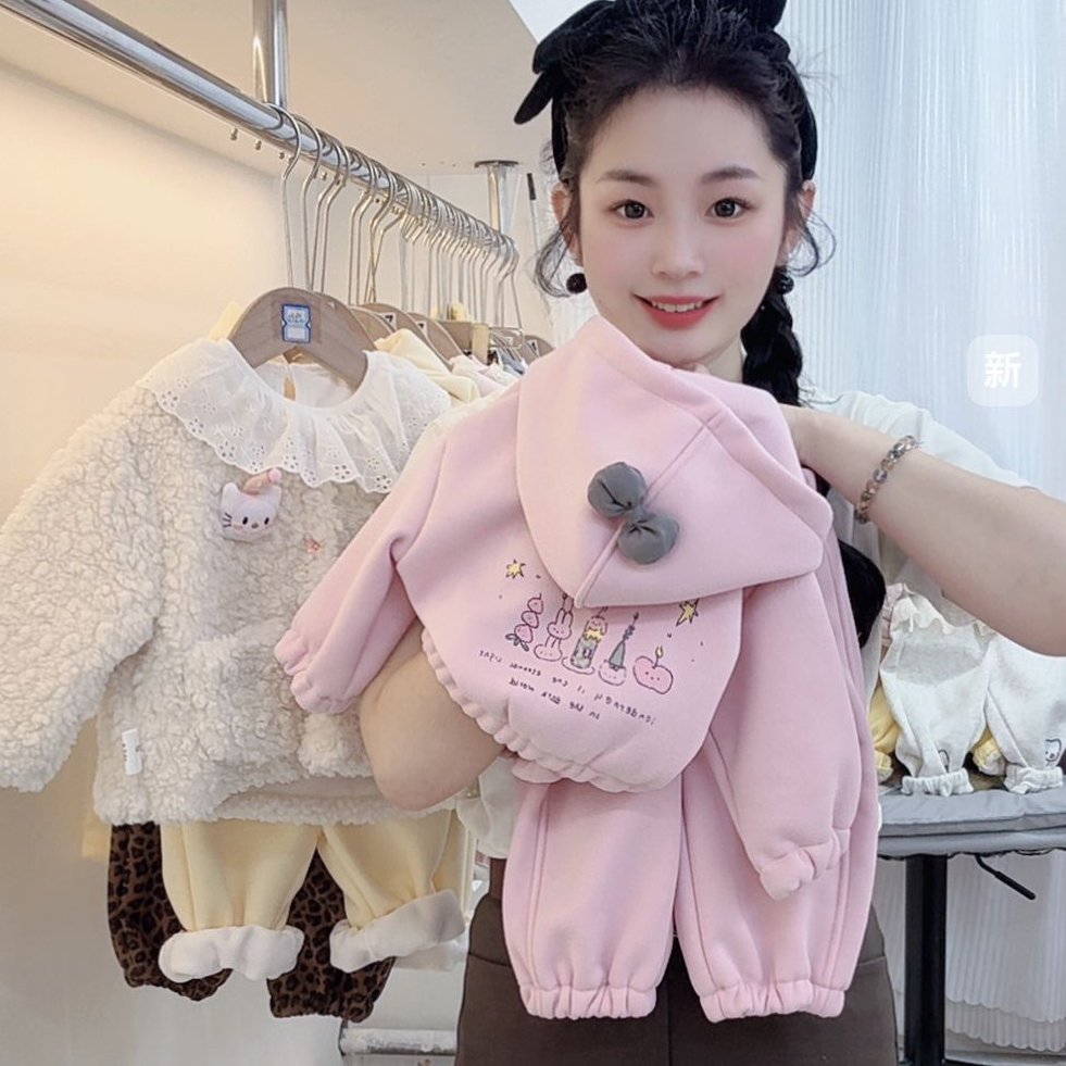 【乌梅子酱】秋冬款韩版新款卡通加绒卫衣外套卫裤两件套连帽