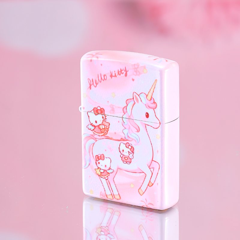 zippo打火机猫猫独角兽正版防风可爱马年凯蒂猫送男友礼物粉色