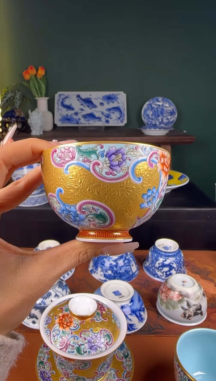 【闪购商品】杯景琰轩。花团锦簇。鸡心杯。