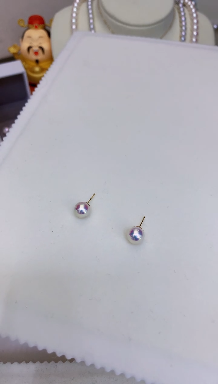 18K金镶嵌海水珍珠饰品8.5-9素钉