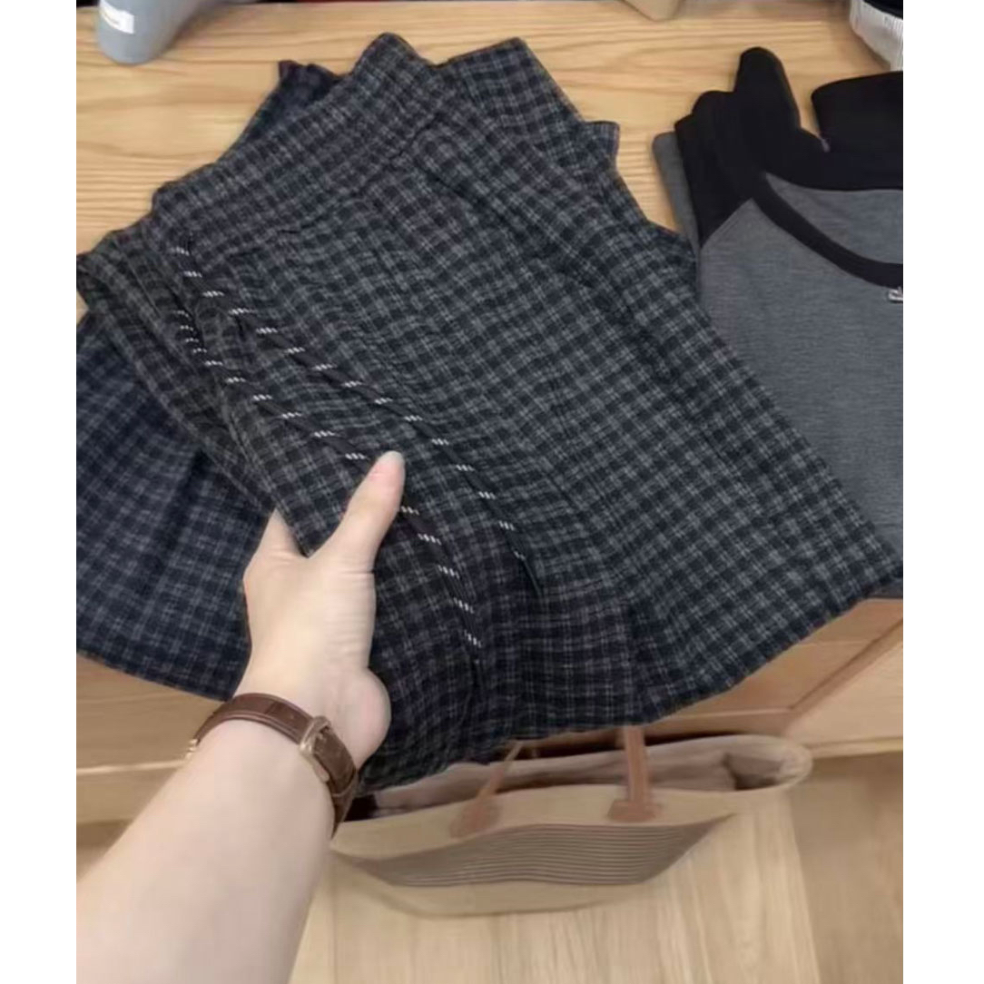 巨好穿！韩系复古经典格子秋冬毛呢显瘦直筒裤#6648