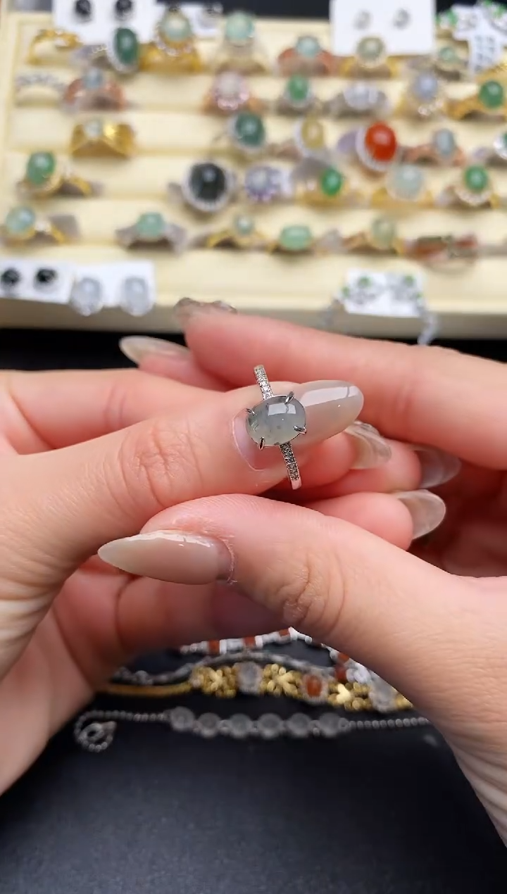 【闪购商品】翡翠戒指银S925镶嵌33333333+3