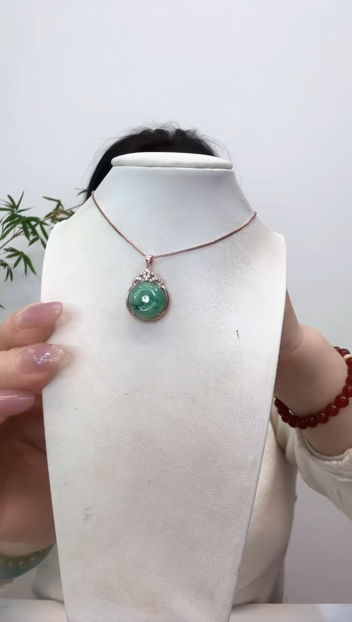 【闪购商品】翡翠颈饰银S925镶嵌小平安扣赠合金链