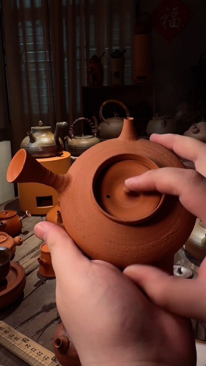 壶潮州纯手工红泥粗砂侧把