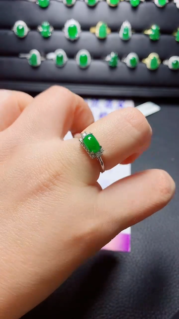 银S925镶嵌戒指翡翠天然翡翠A货s925银镶