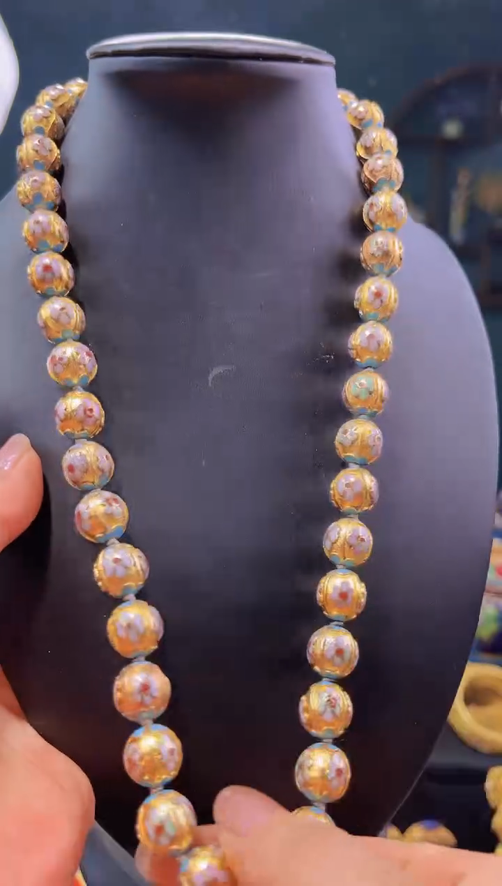 非遗绝技 景泰蓝金地瓜棱1.2项链 