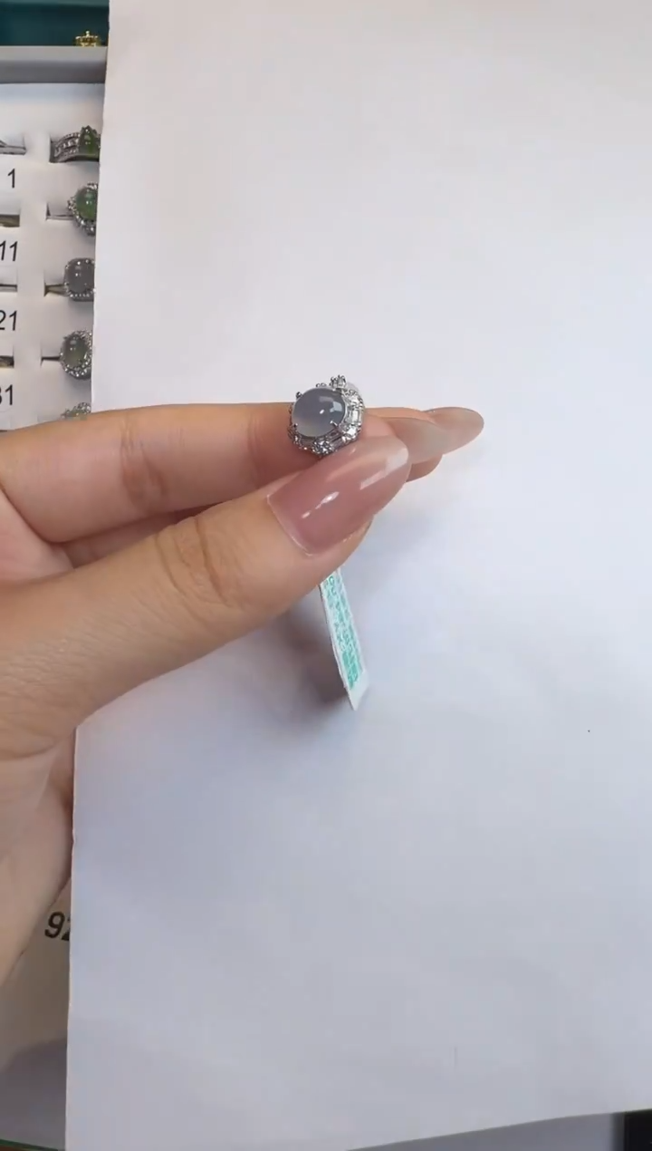 银S925镶嵌戒指翡翠通体925银镶缅甸A货翡翠戒指
