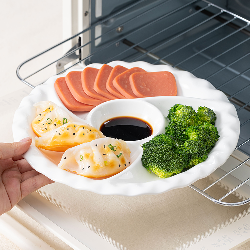 风车盘分格盘子纯白陶瓷餐具蒸菜饺子减脂餐盘