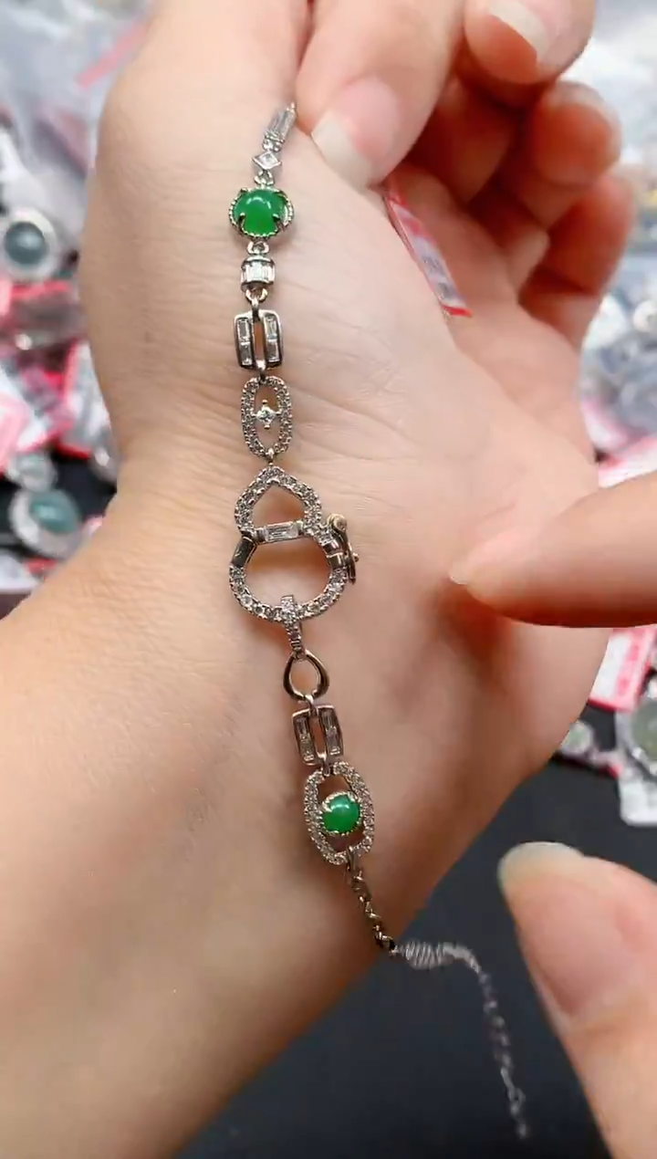 银S925镶嵌戒指翡翠天然A货缅甸翡翠