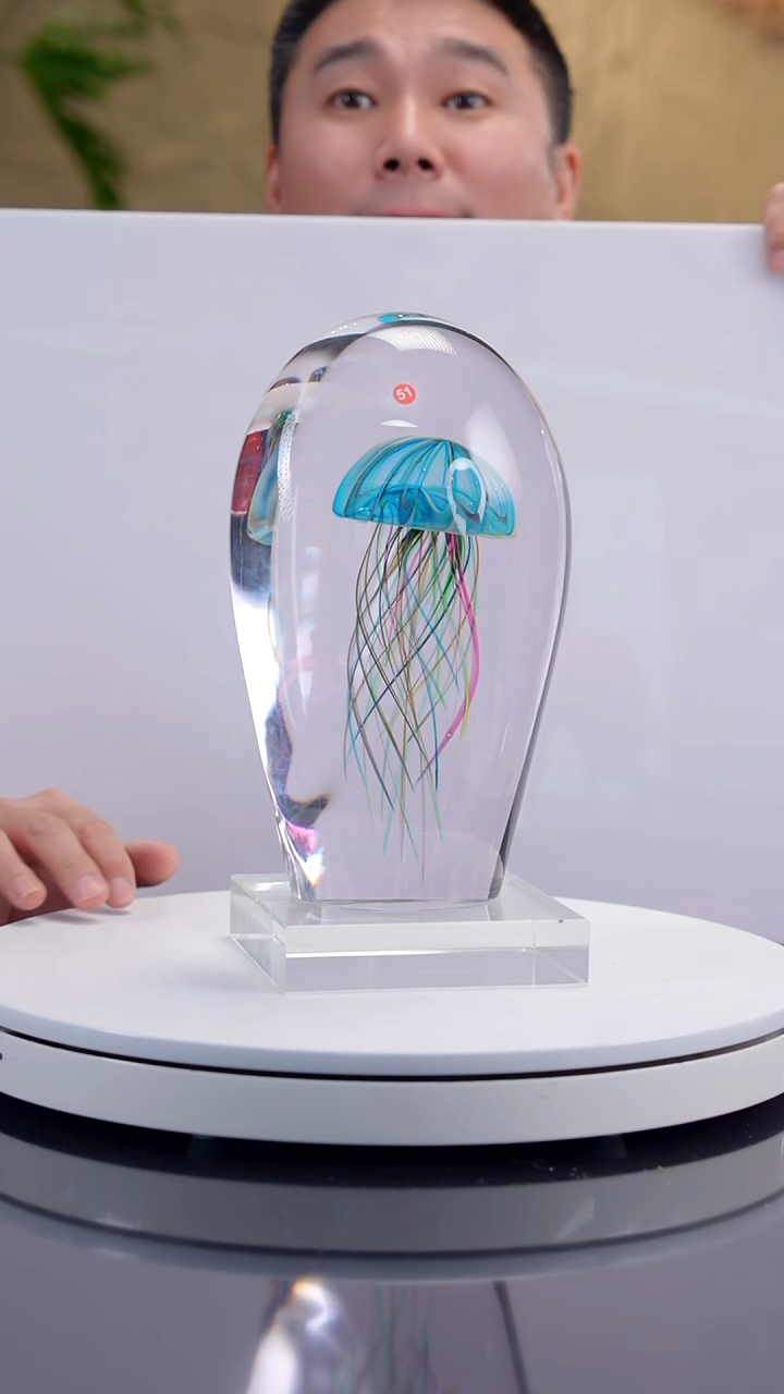 手工艺品琉璃宝石蓝色水母摆件