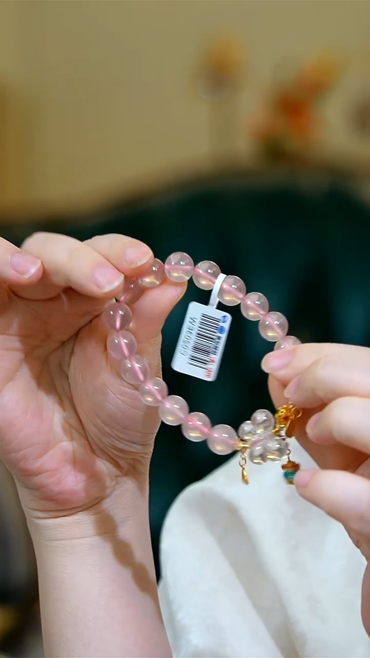 【闪购商品】水晶手链18K金镶嵌粉晶单圈粉晶蝴蝶结18K金手链