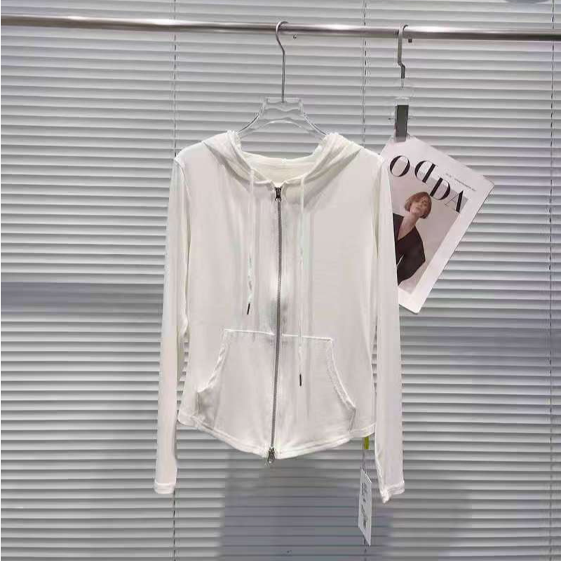 《易家南油》DY拉链短款女纯色卫衣连帽025白色