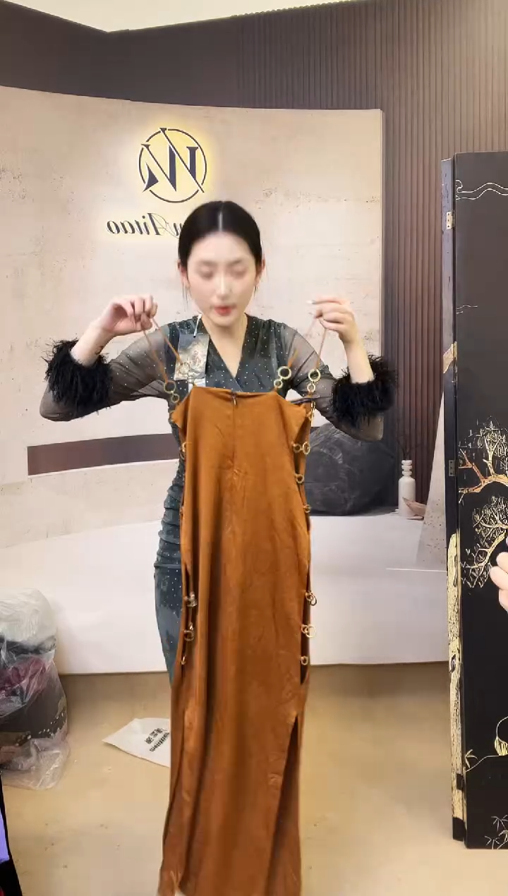 吊带金属圈长裙-S码