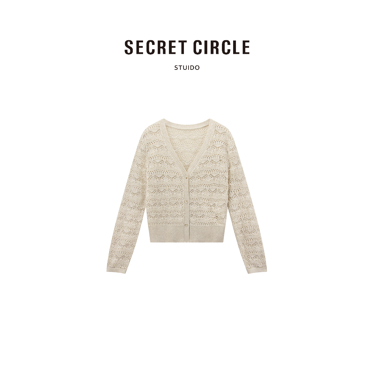 SECRET CIRCLE·秘社 镂空针织衫长袖单排扣上衣B0733