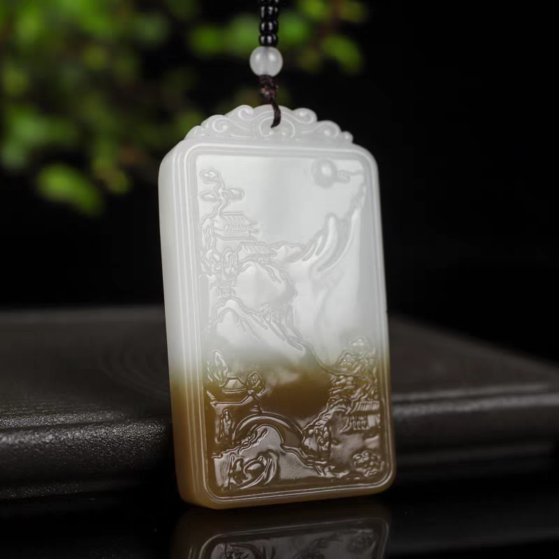 1003号-A款精品糖色脂白色山水雕刻吊坠
