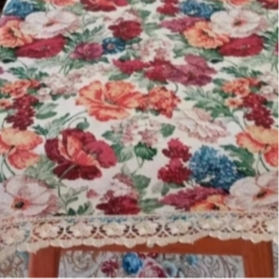 ZN102-243棉麻交织布【90*280】米白色百花齐放水溶边桌布茶几布