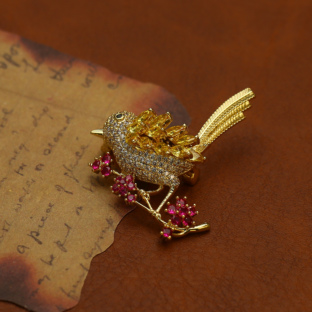 铜合金合成锆石胸针 小鸟胸花时尚衣服配饰胸针-481奢华