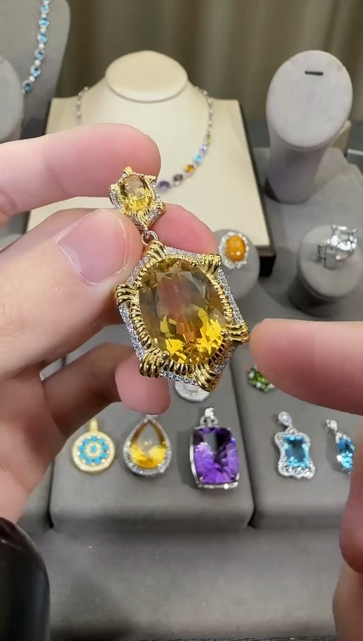 颈饰银S925镶嵌黄晶13*18mm吊坠高级款