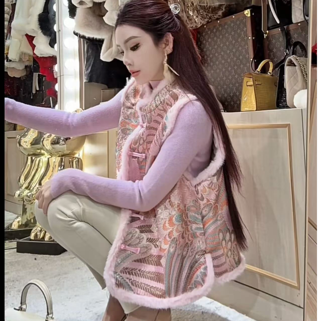 1248#粉色新中式 国风绣花马甲