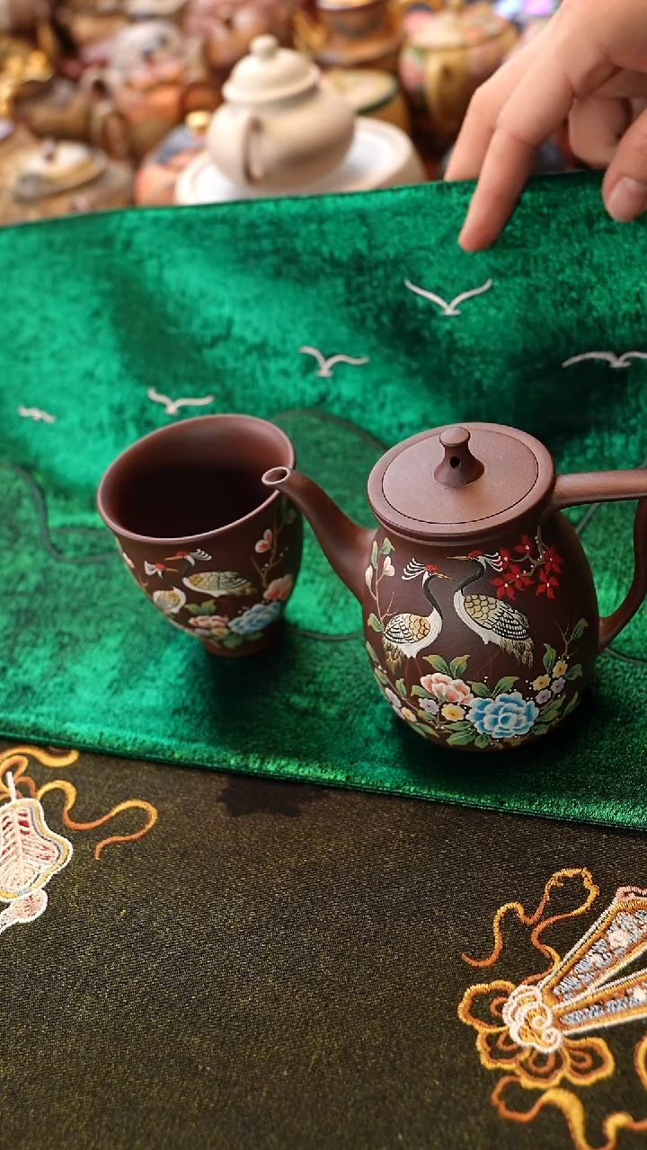 茶壶紫砂仙鹤一壶一杯