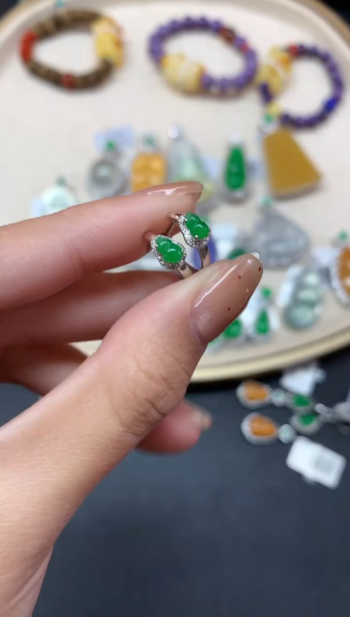 【闪购商品】翡翠耳饰18K金镶嵌耳饰A7|1980