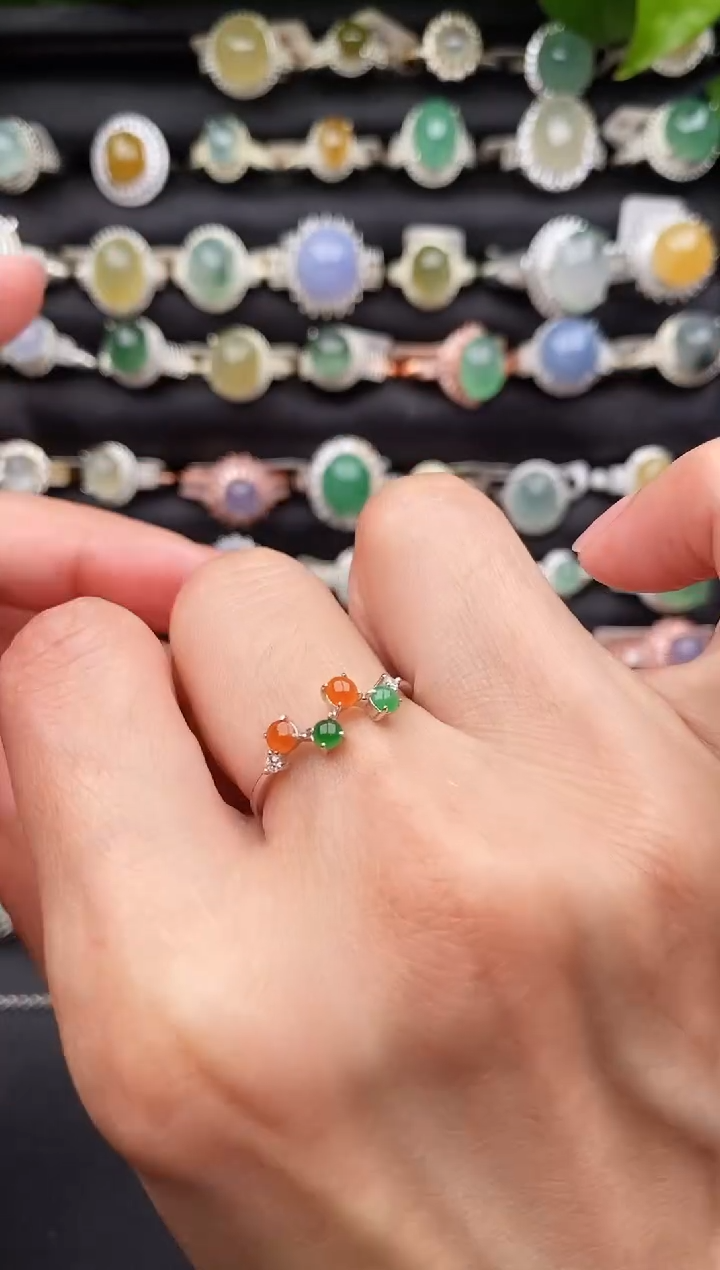 【闪购商品】翡翠戒指银S925镶嵌缅甸天然A货翡翠22   5-3