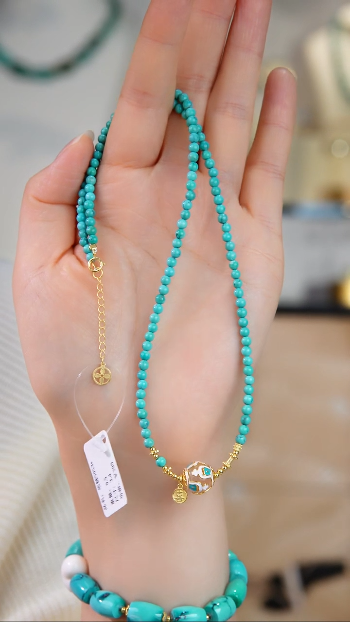 银S925镀金镶嵌绿松石项链多样性发货