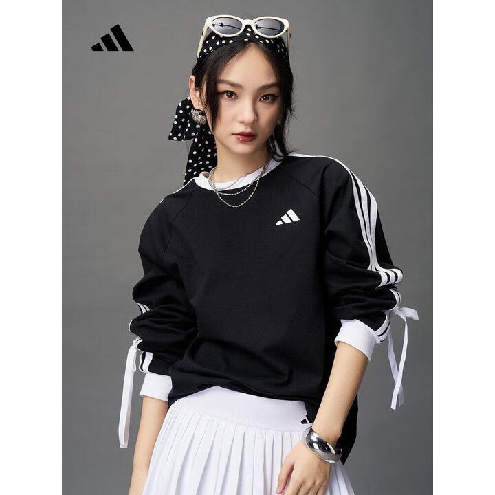 adidas/阿迪达斯新款潮流可拆卸蝴蝶结时尚运动休闲长袖T恤KG3858