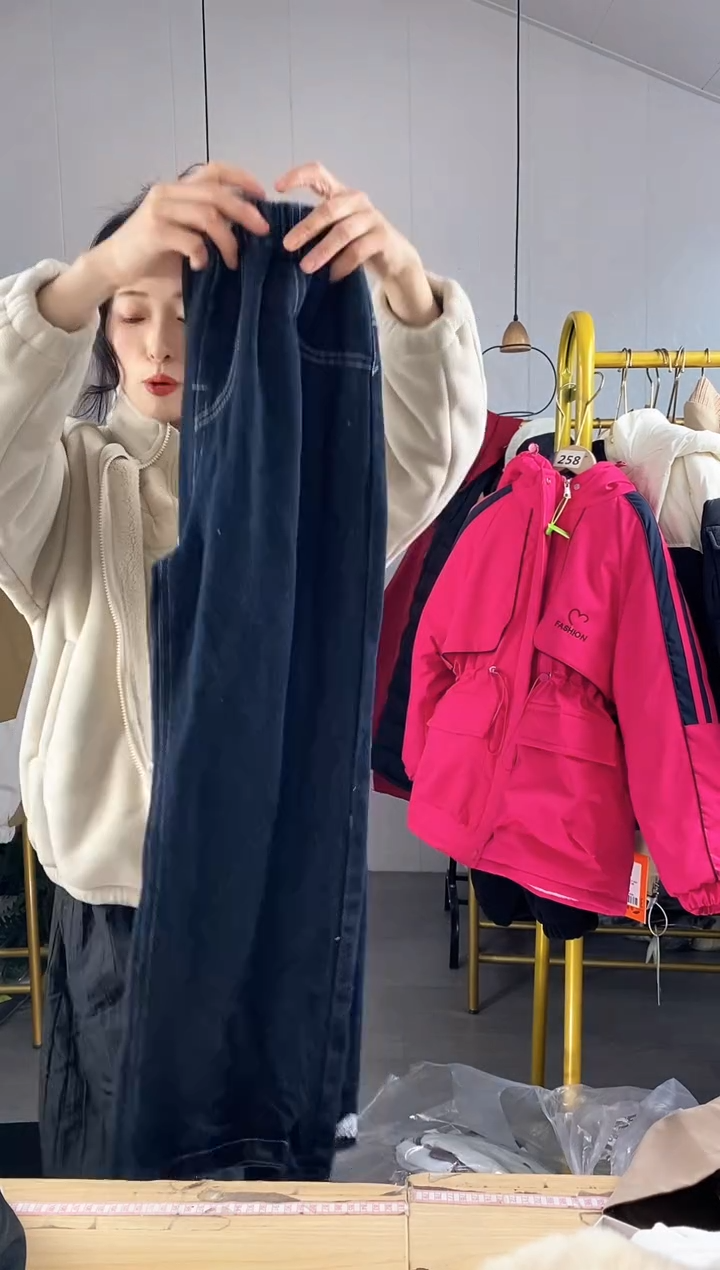 春秋牛仔阔腿裤【少蕾丝边【120