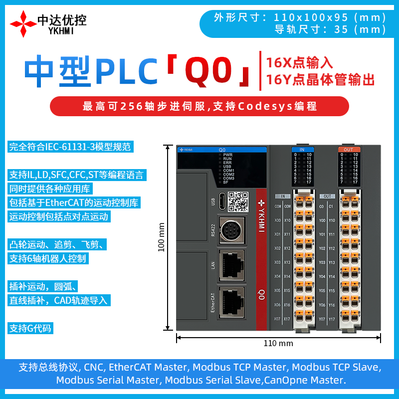 中达优控PLC codesys编程Ethercat总线G代码运动控制器Q0插补运动
