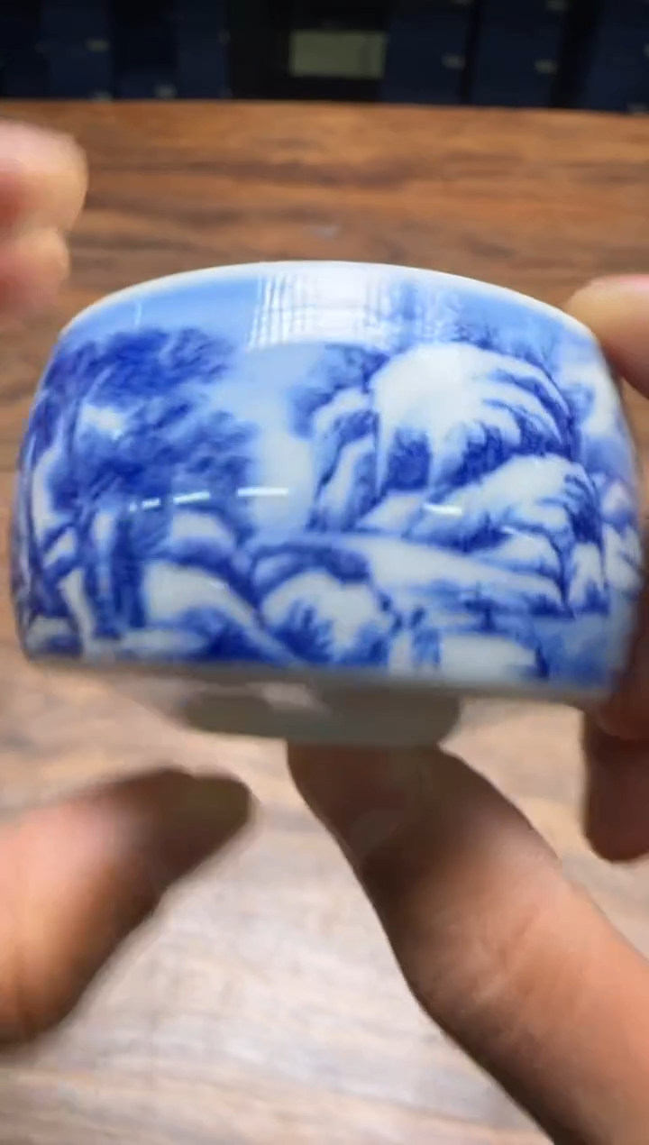 九段烧 妙手青花 雪景山水小禅定杯
