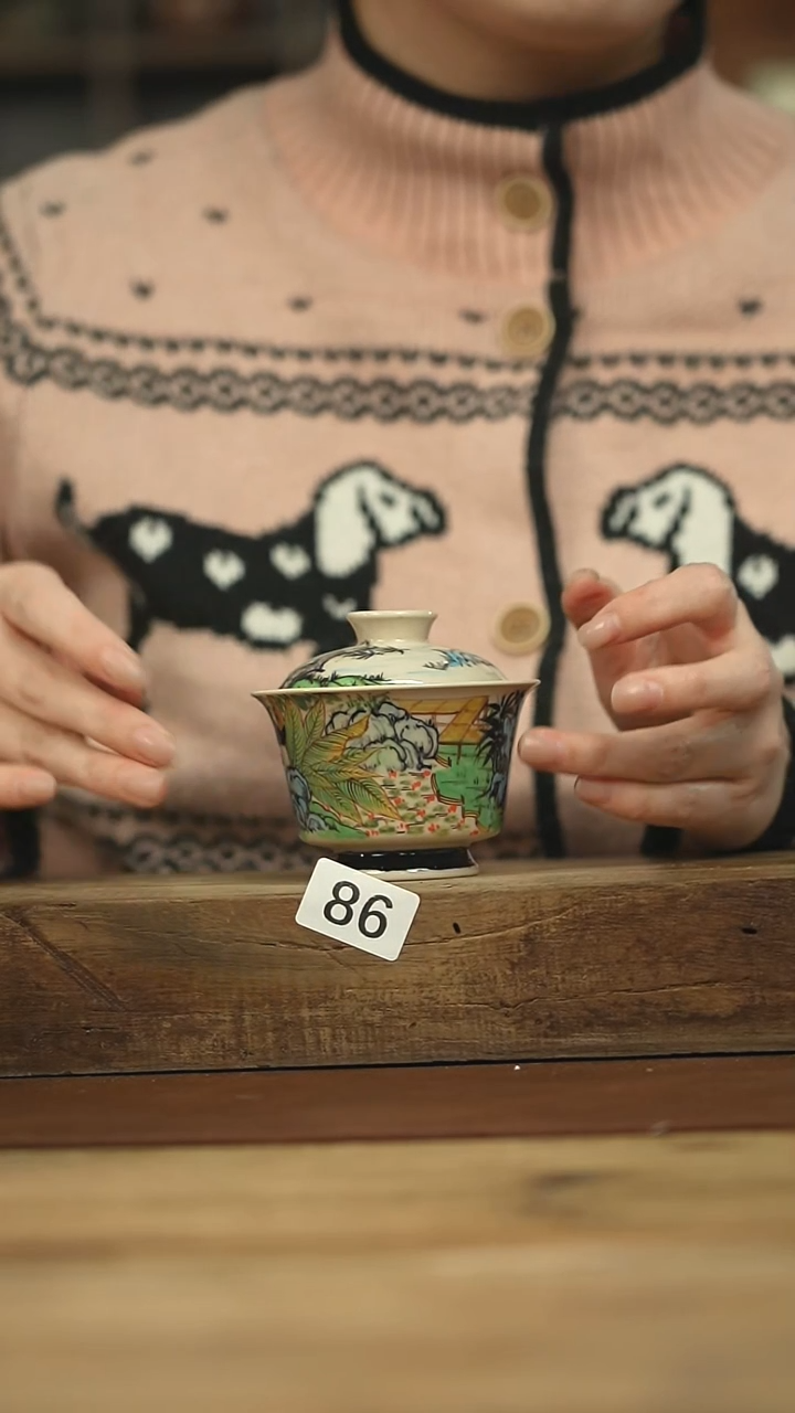 设计师手作款泥古手绘系列盖碗