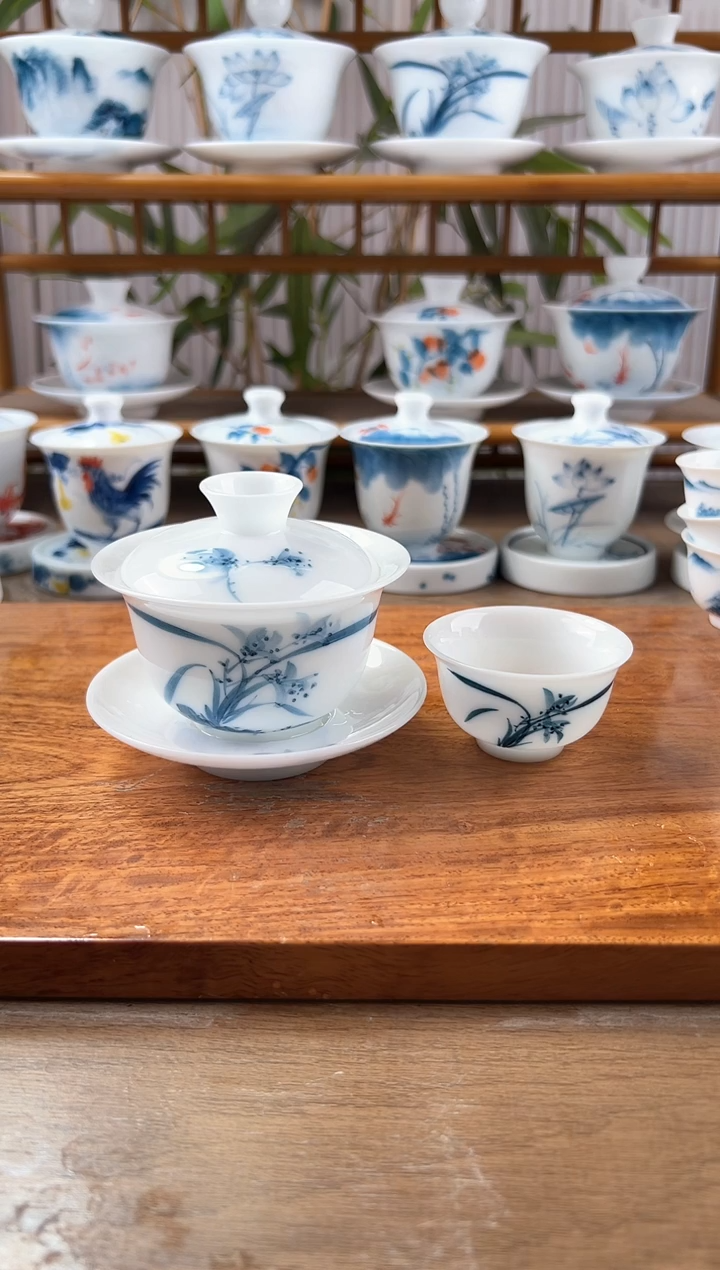 微瑕高冰兰花130ml三才盖碗+小和顺杯1个