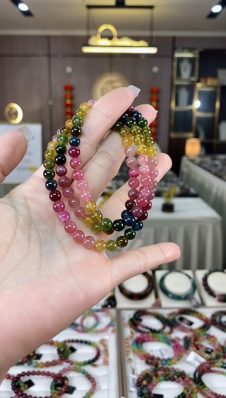 【闪购商品】碧玺三圈手串6mm+未镶嵌（多样性发一条）hon