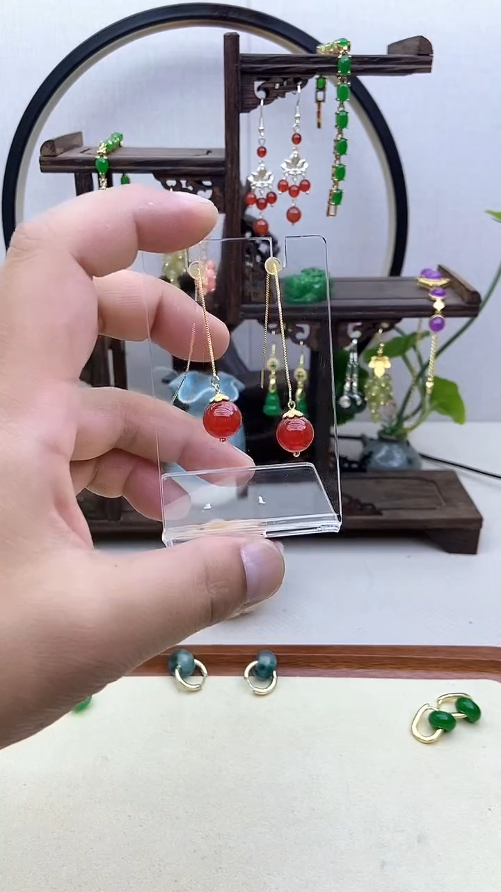 南红玛瑙14K金镶嵌耳饰09号