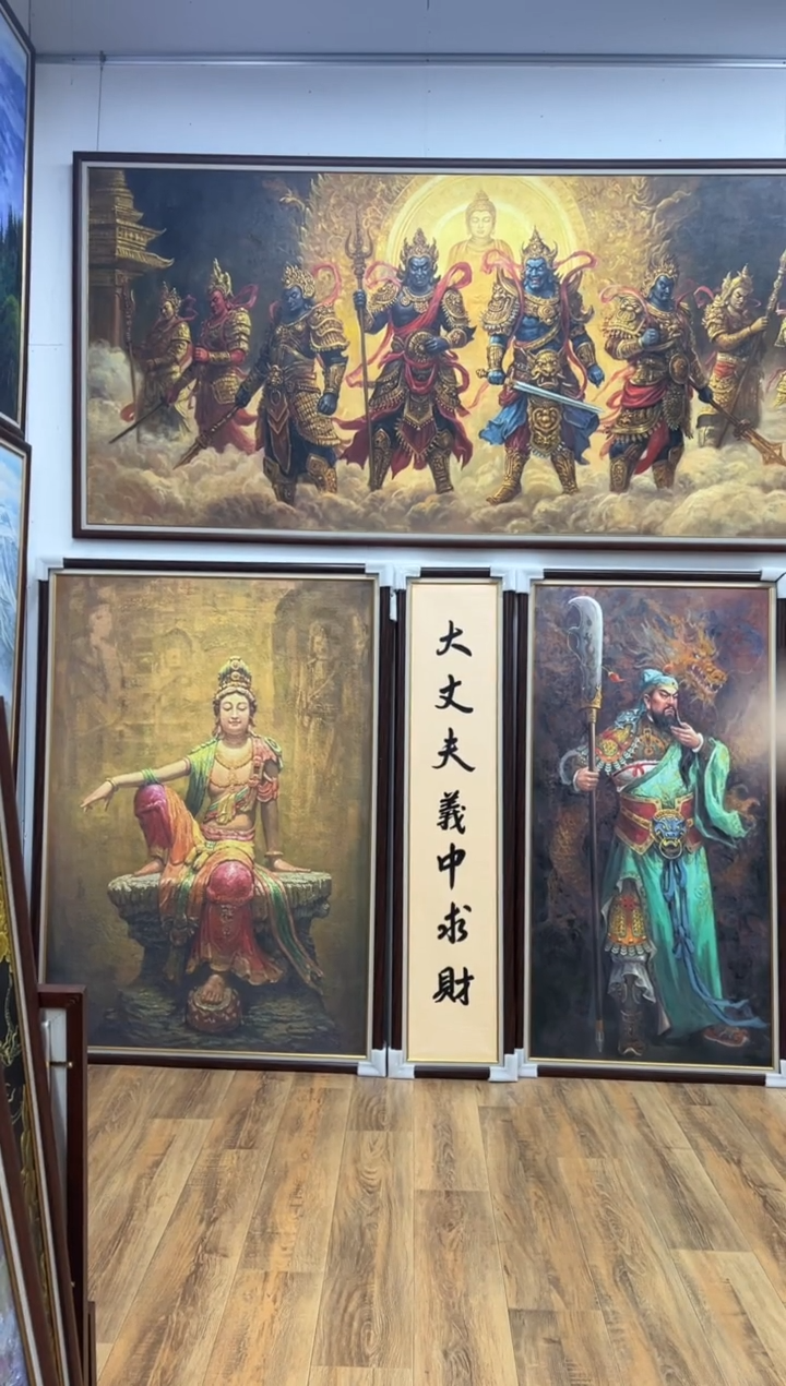 油画维水月观音菩萨原创艺术油画玄关茶室供台装饰版画挂画