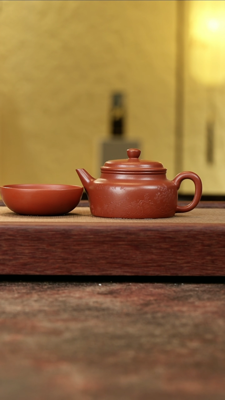 【闪购商品】紫砂茶壶李丹朱泥刻绘德钟