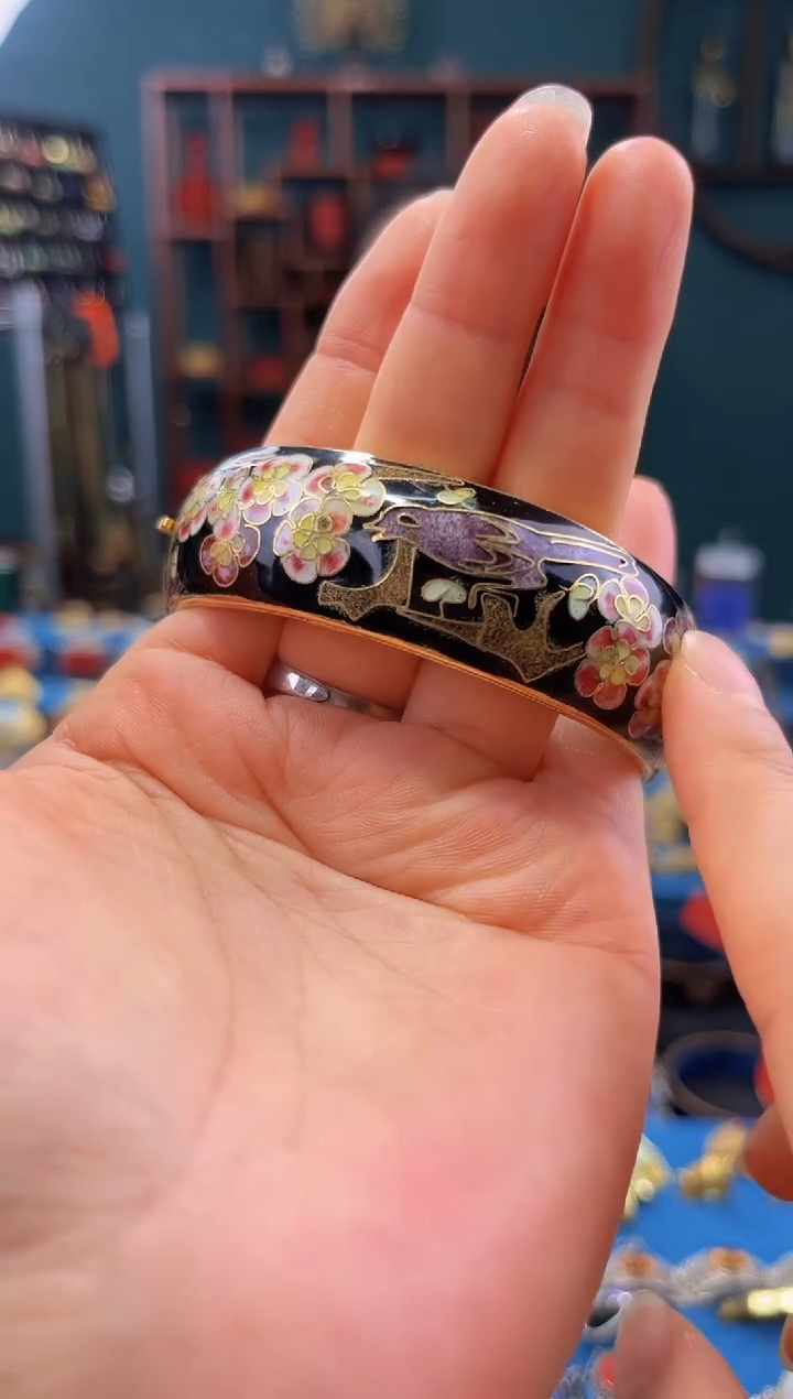 银蓝喜上眉梢开口手镯 58-65 黑色