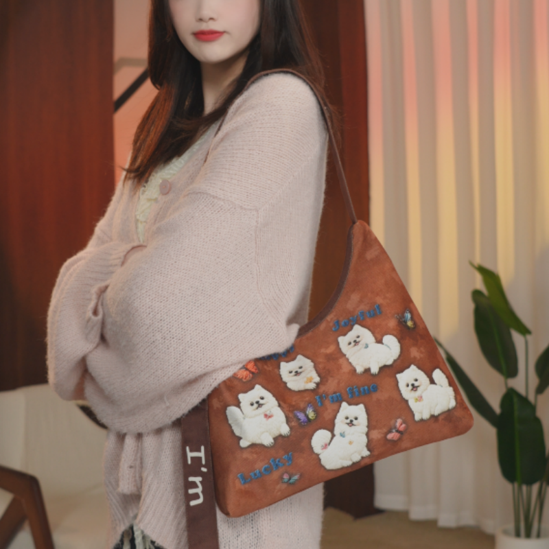 狗狗乐园拉链单肩斜跨通勤风可爱大容量托特包