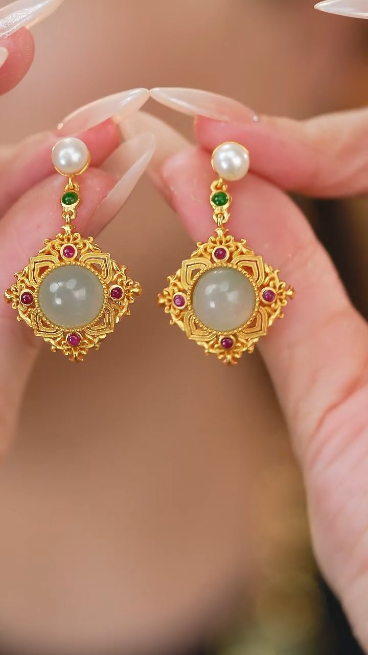 翡翠银S925镶嵌耳坠新款