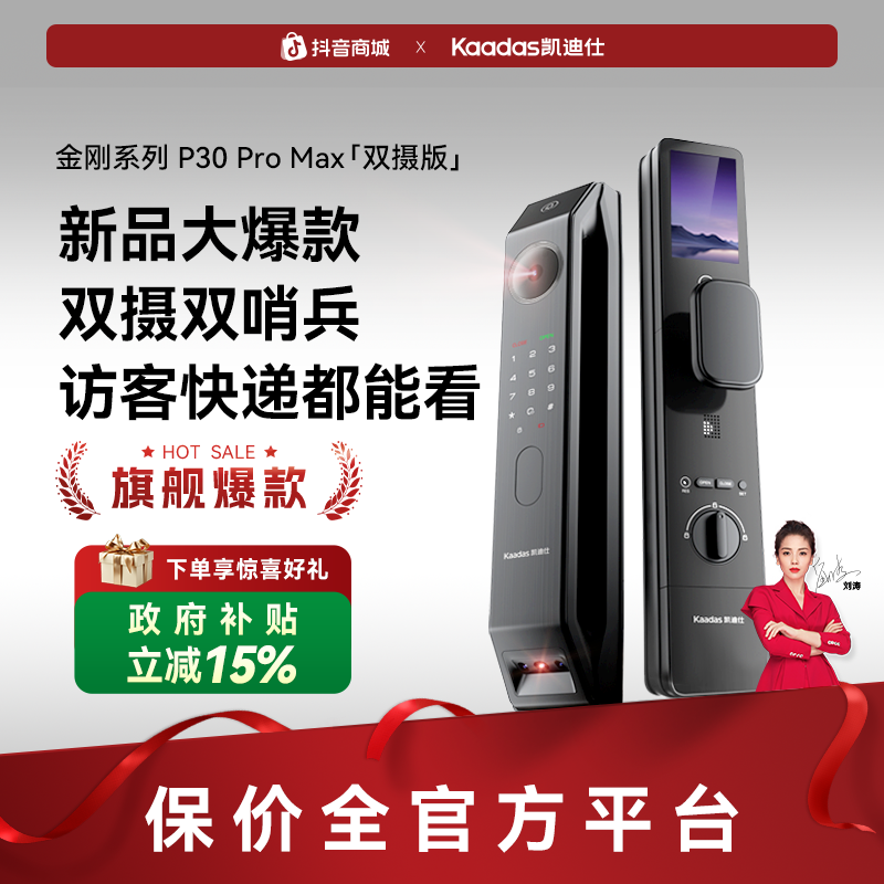 【旗舰新品大爆款】凯迪仕P30 Pro Max(双摄)人脸双猫眼大屏门锁GB