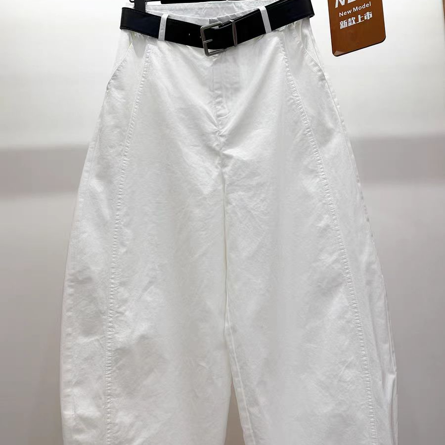 高端欧货配腰带休闲裤宽松高腰显瘦直筒弯刀阔腿裤女KZ049