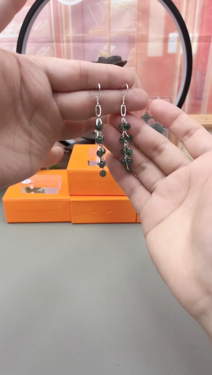 银S925镶嵌翡翠耳坠c901