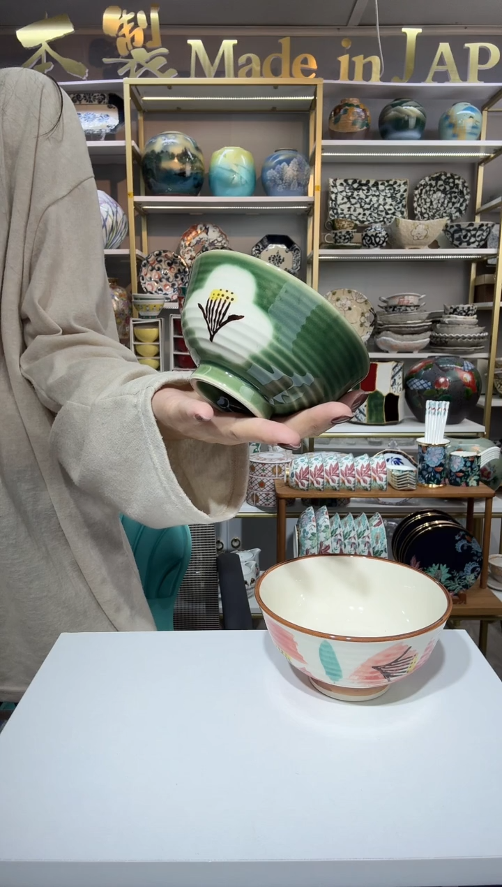 陶瓷濑户烧手绘手作山茶饭碗12cm-织部
