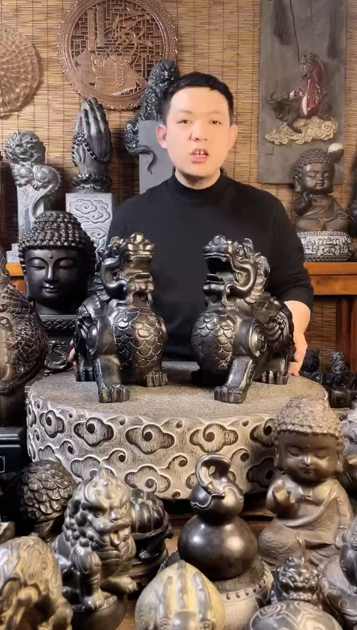 【闪购商品】40飞天貔貅一对天然青石雕刻