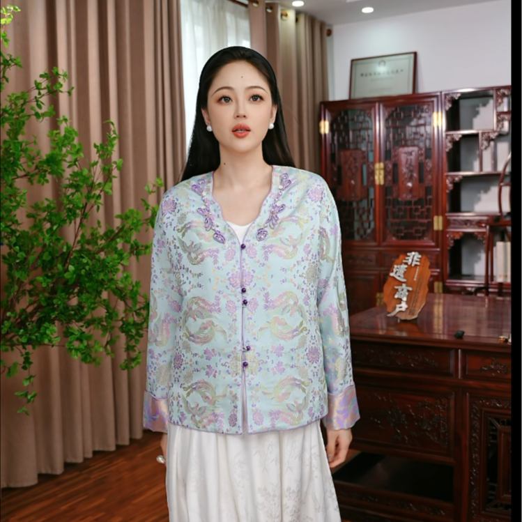 中国丝绸隆鹊宋锦【孤品设计师款中国风上衣】中式设计师气质上衣